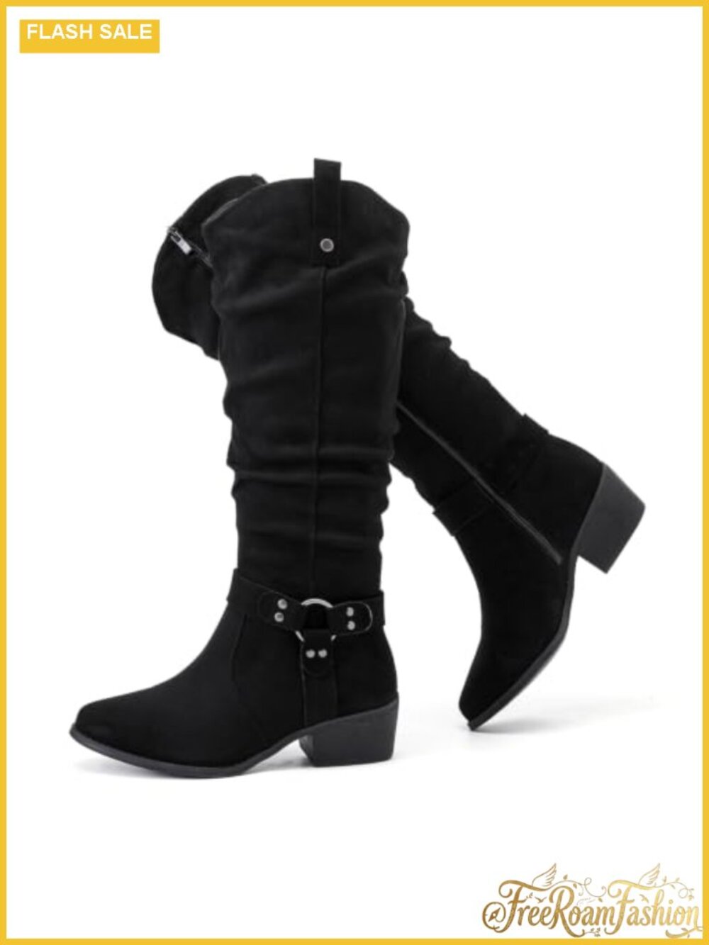 Extra Wide Calf Knee-High Boots Memory Foam Side Zip Pointed Toe